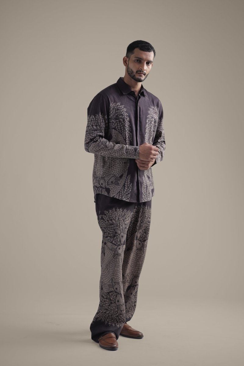 Gond Tree of Life Robe Set - Men - Brown - Giza Cotton - Naymish Designs