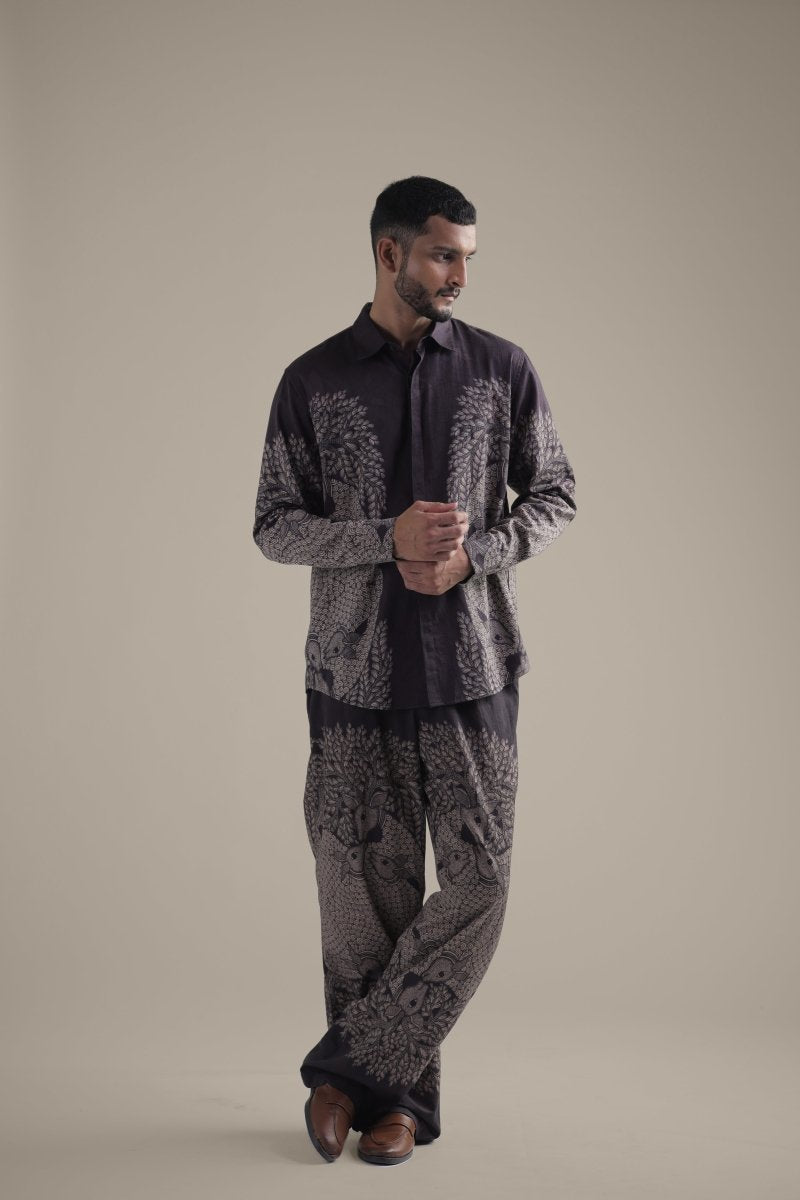 Gond Tree of Life Robe Set - Men - Brown - Giza Cotton - Naymish Designs