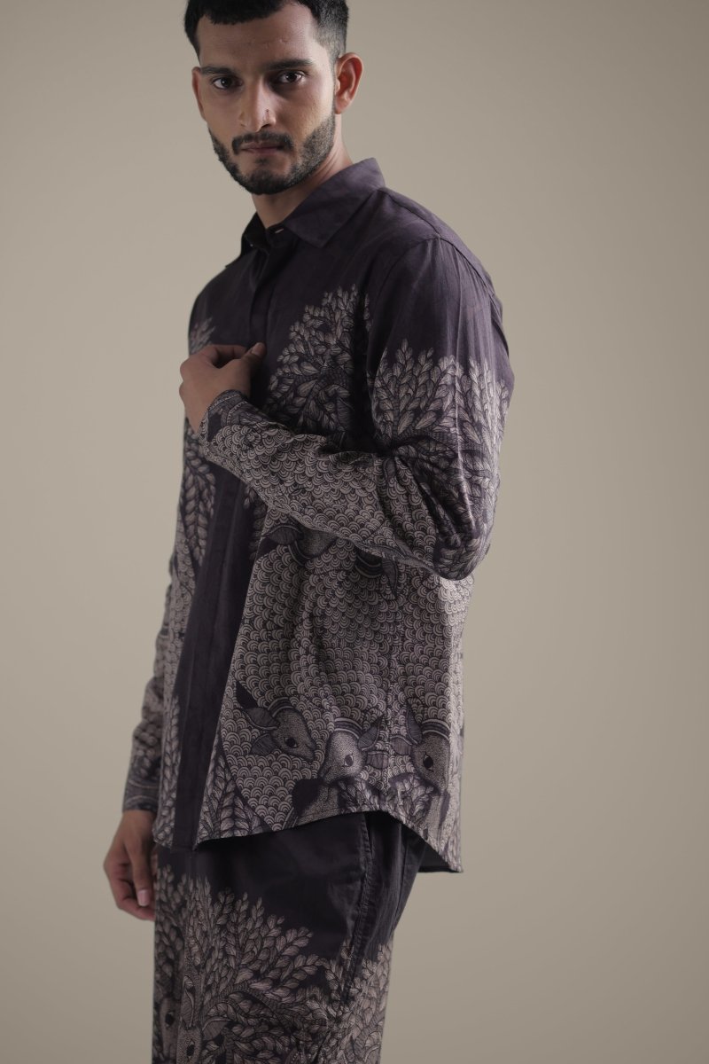 Gond Tree of Life Robe Set - Men - Brown - Giza Cotton - Naymish Designs