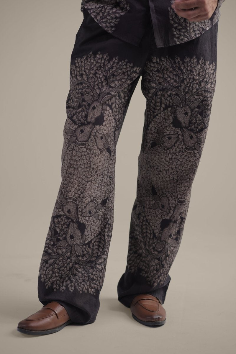 Gond Tree of Life Robe Set - Men - Brown - Giza Cotton - Naymish Designs