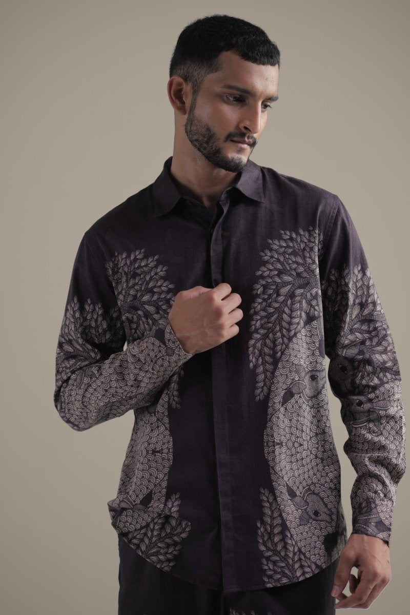 Gond Tree of Life Robe Set - Men - Brown - Giza Cotton - Naymish Designs