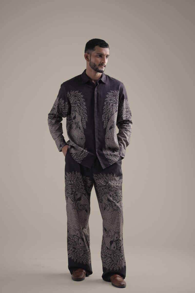 Gond Tree of Life Robe Set - Men - Brown - Giza Cotton - Naymish Designs