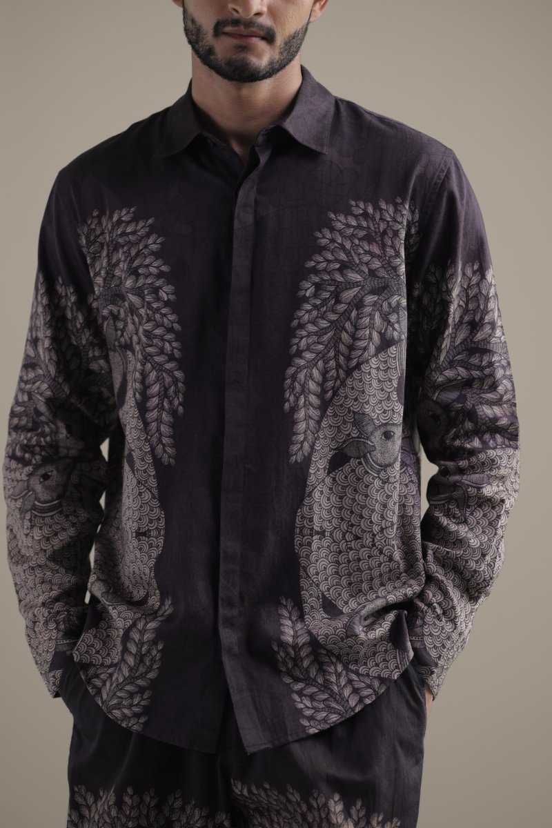 Gond Tree of Life Robe Set - Men - Brown - Giza Cotton - Naymish Designs