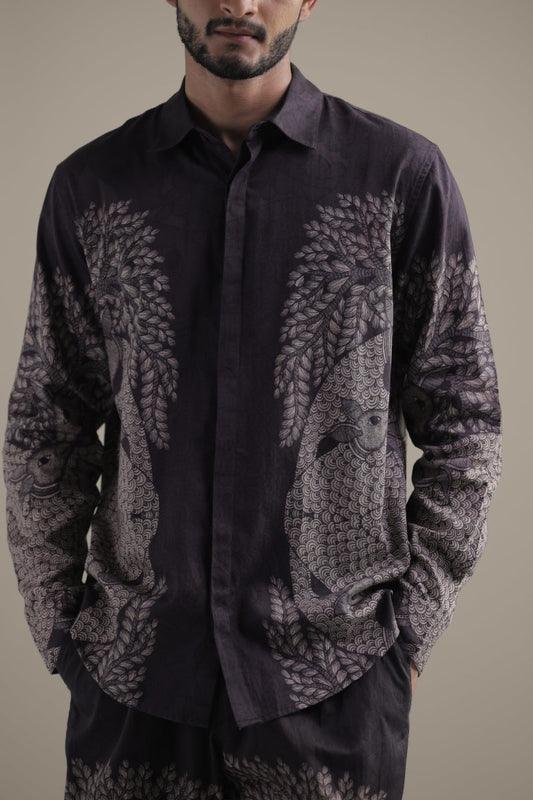 Gond Tree of Life Robe Set - Men - Brown - Giza Cotton - Naymish Designs