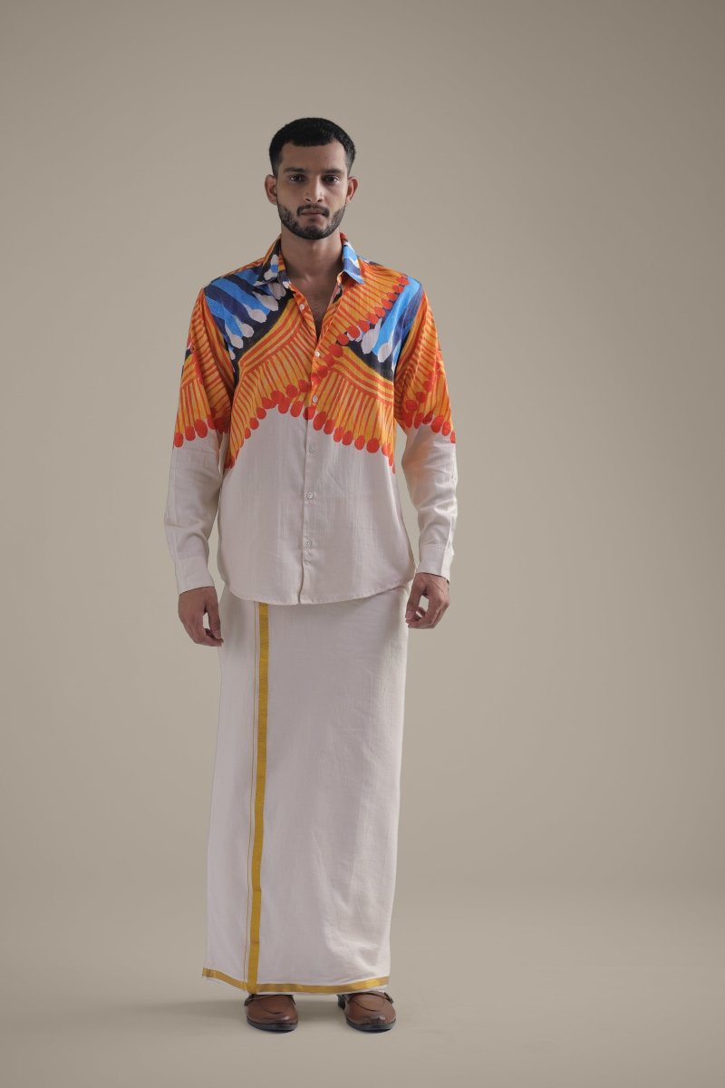 Kalighat Fire Shirt - Men - Off White - Giza Cotton - Naymish Designs