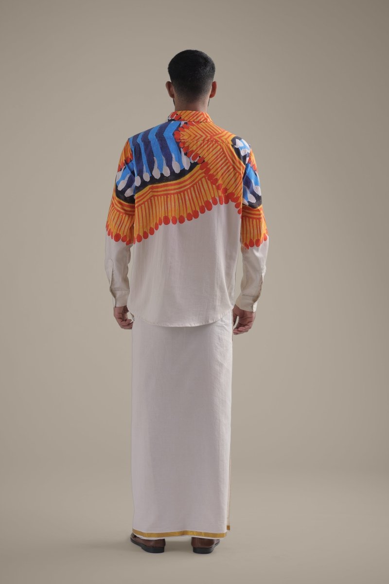 Kalighat Fire Shirt - Men - Off White - Giza Cotton - Naymish Designs