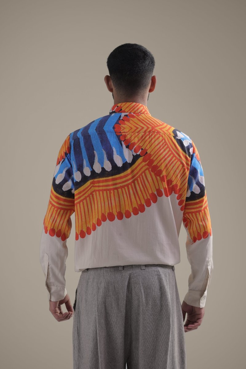 Kalighat Fire Shirt - Men - Off White - Giza Cotton - Naymish Designs