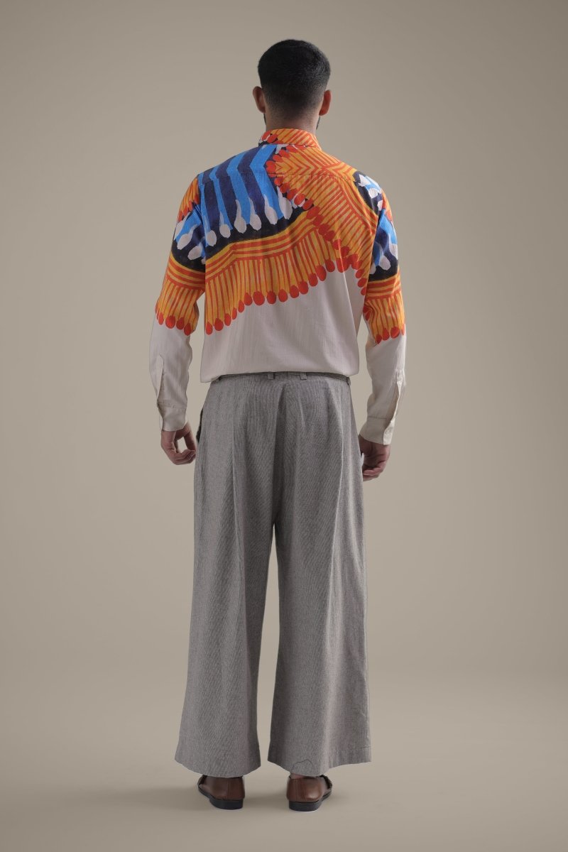 Kalighat Fire Shirt - Men - Off White - Giza Cotton - Naymish Designs