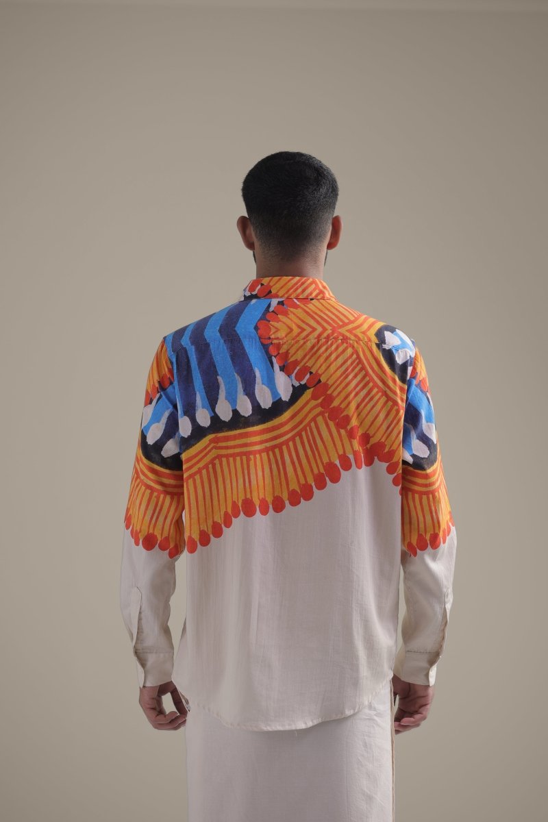 Kalighat Fire Shirt - Men - Off White - Giza Cotton - Naymish Designs