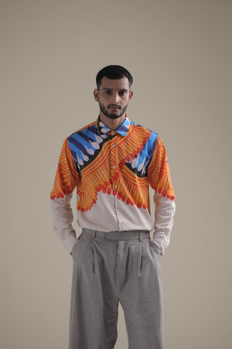 Kalighat Fire Shirt - Men - Off White - Giza Cotton - Naymish Designs