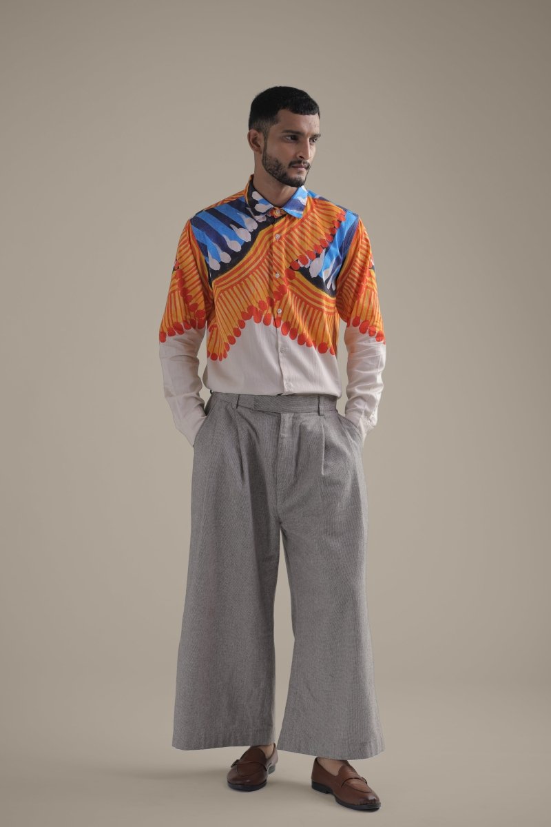 Kalighat Fire Shirt - Men - Off White - Giza Cotton - Naymish Designs