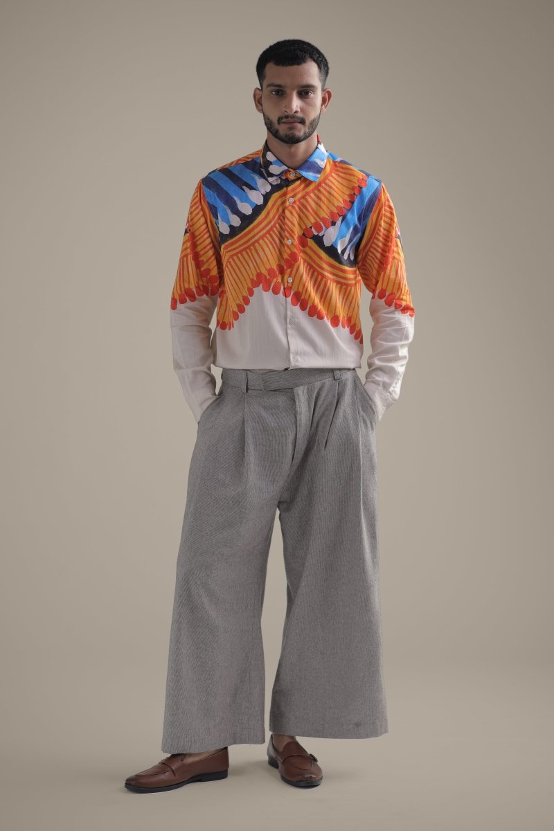 Kalighat Fire Shirt - Men - Off White - Giza Cotton - Naymish Designs