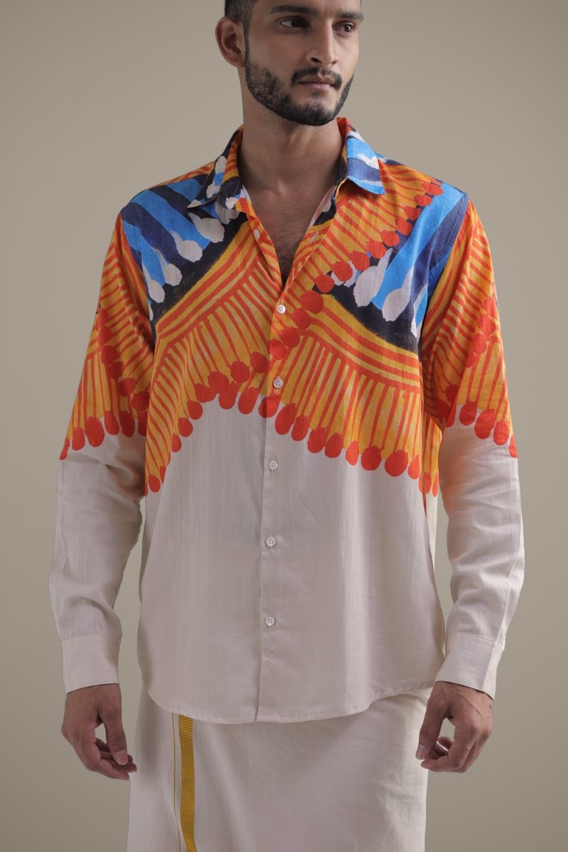 Kalighat Fire Shirt - Men - Off White - Giza Cotton - Naymish Designs