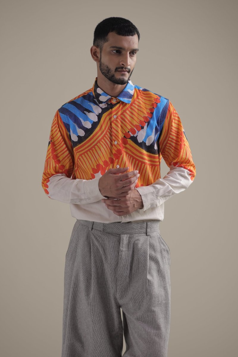 Kalighat Fire Shirt - Men - Off White - Giza Cotton - Naymish Designs