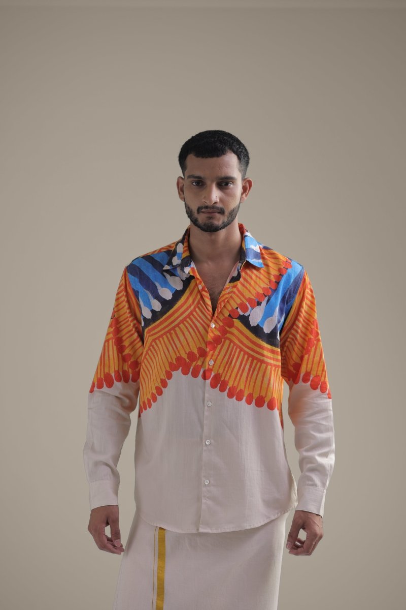 Kalighat Fire Shirt - Men - Off White - Giza Cotton - Naymish Designs