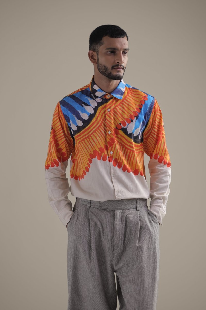 Kalighat Fire Shirt - Men - Off White - Giza Cotton - Naymish Designs