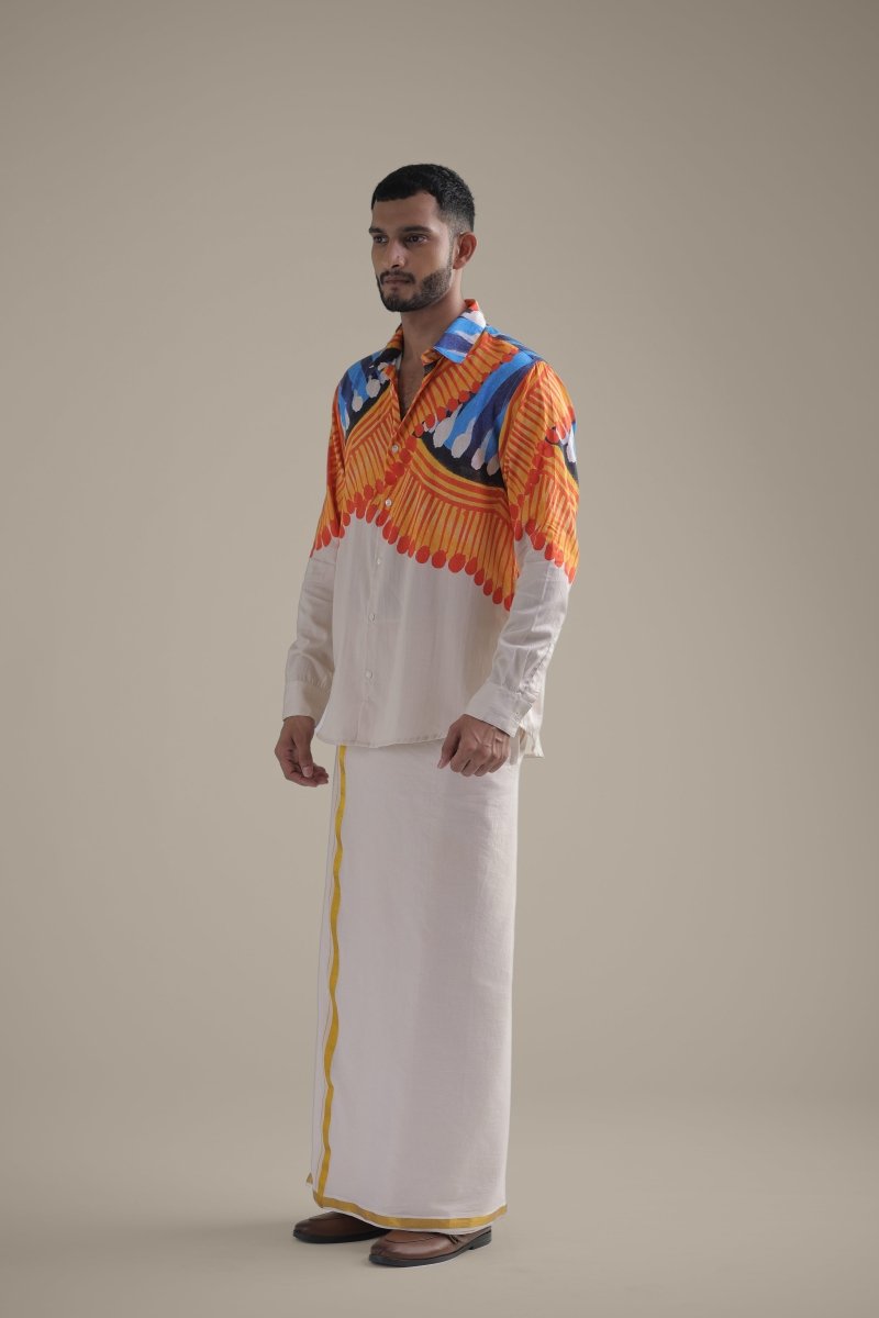 Kalighat Fire Shirt - Men - Off White - Giza Cotton - Naymish Designs
