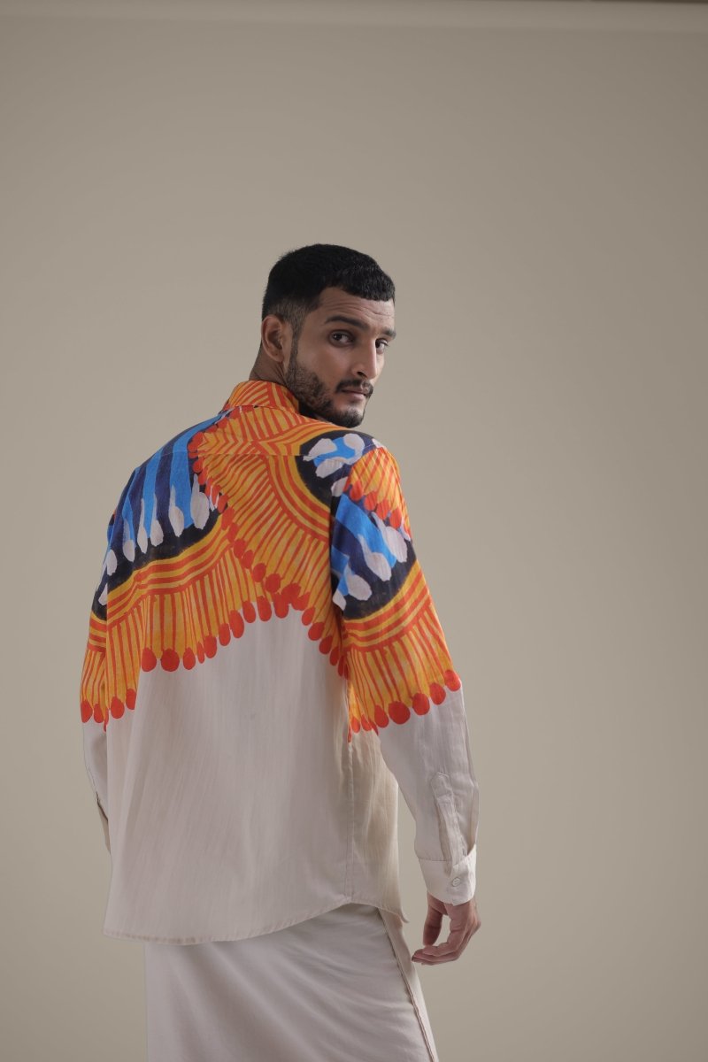 Kalighat Fire Shirt - Men - Off White - Giza Cotton - Naymish Designs