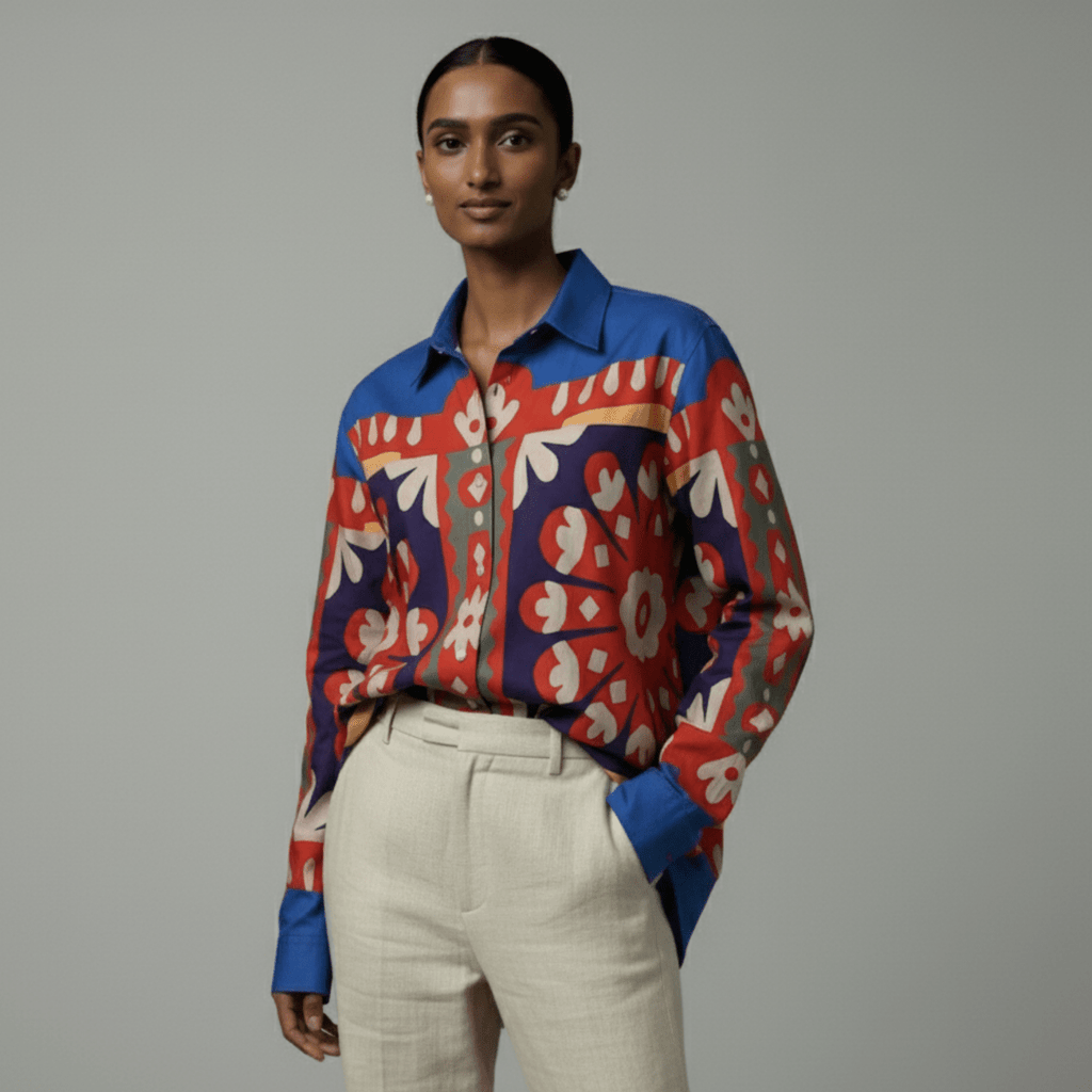 Kanaat - Blue Shirt for Women in Cotton and LInen - Naymish Designs