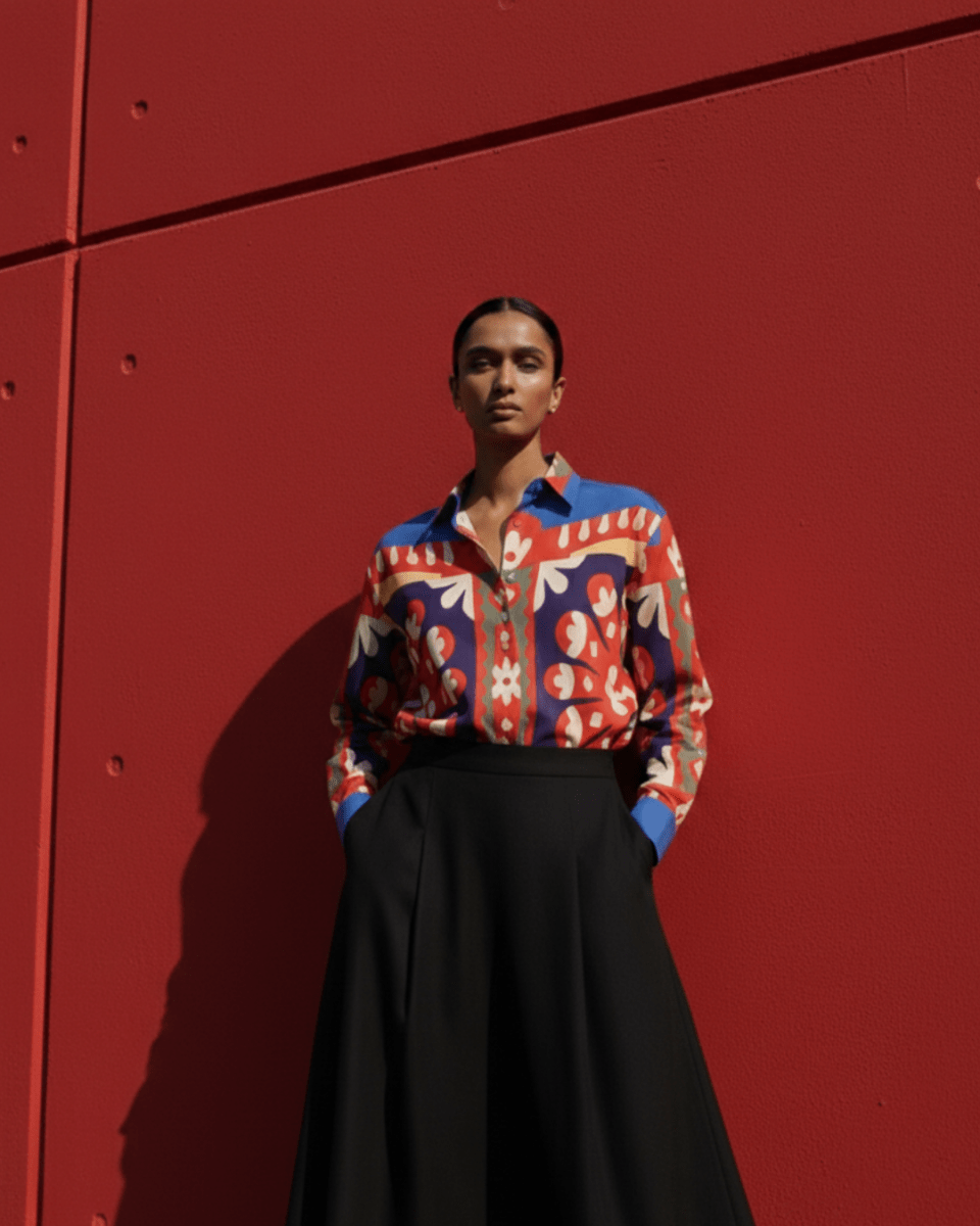 Kanaat - Blue Summer Shirt for Women in Cotton and Linen - Naymish Designs