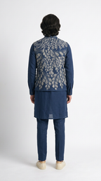 Gond Leaf Jacket Men Blue back view