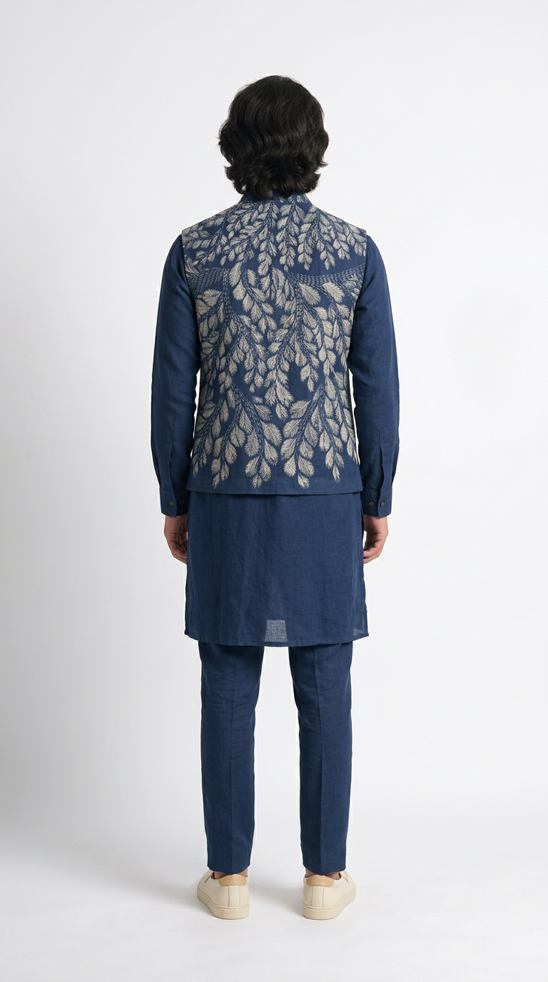 Gond Leaf Set Blue Men back view