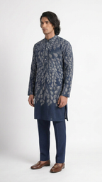Gond Leaf Kurta Men Blue side view