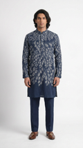 Gond Leaf Kurta Men Blue front view