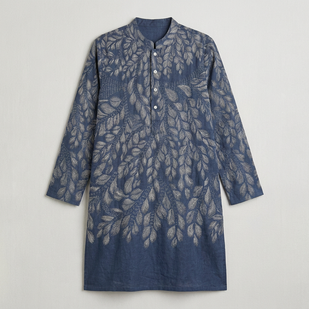 Gond Leaf Kurta Blue flat lay