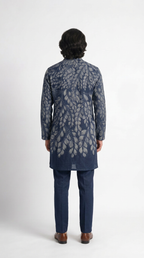 Gond Leaf Kurta Men Blue alternate back view