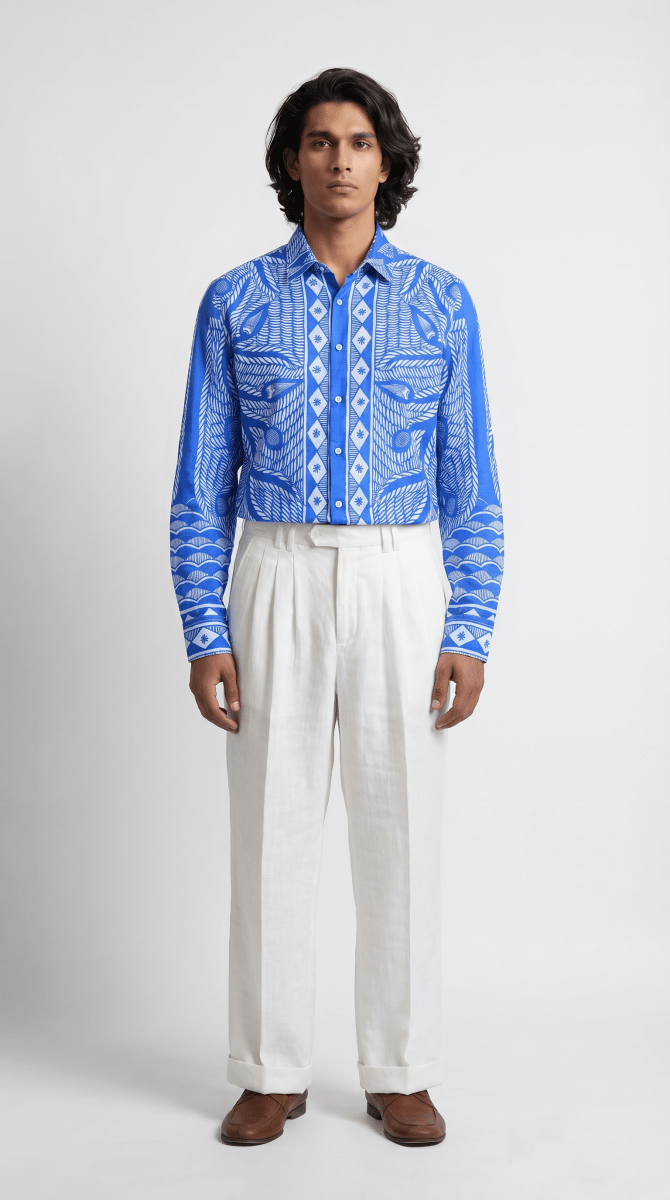 Madhubani Shirt Men - Luxury Designer Shirt | Soft Cotton or Pure Linen | Partywear shirt for Men - Naymish Designs
