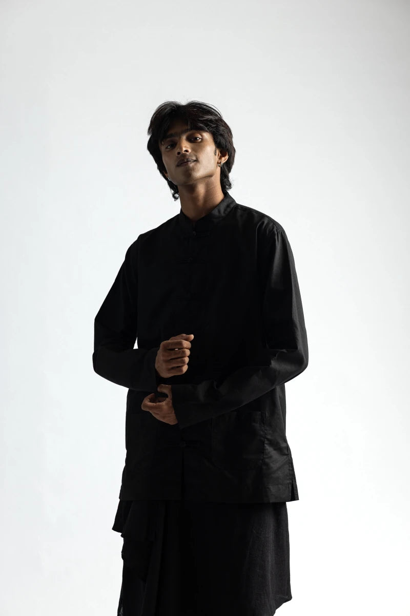 Mandarin Collar Co-ord Set - Men - Black - Cotton - Naymish Designs