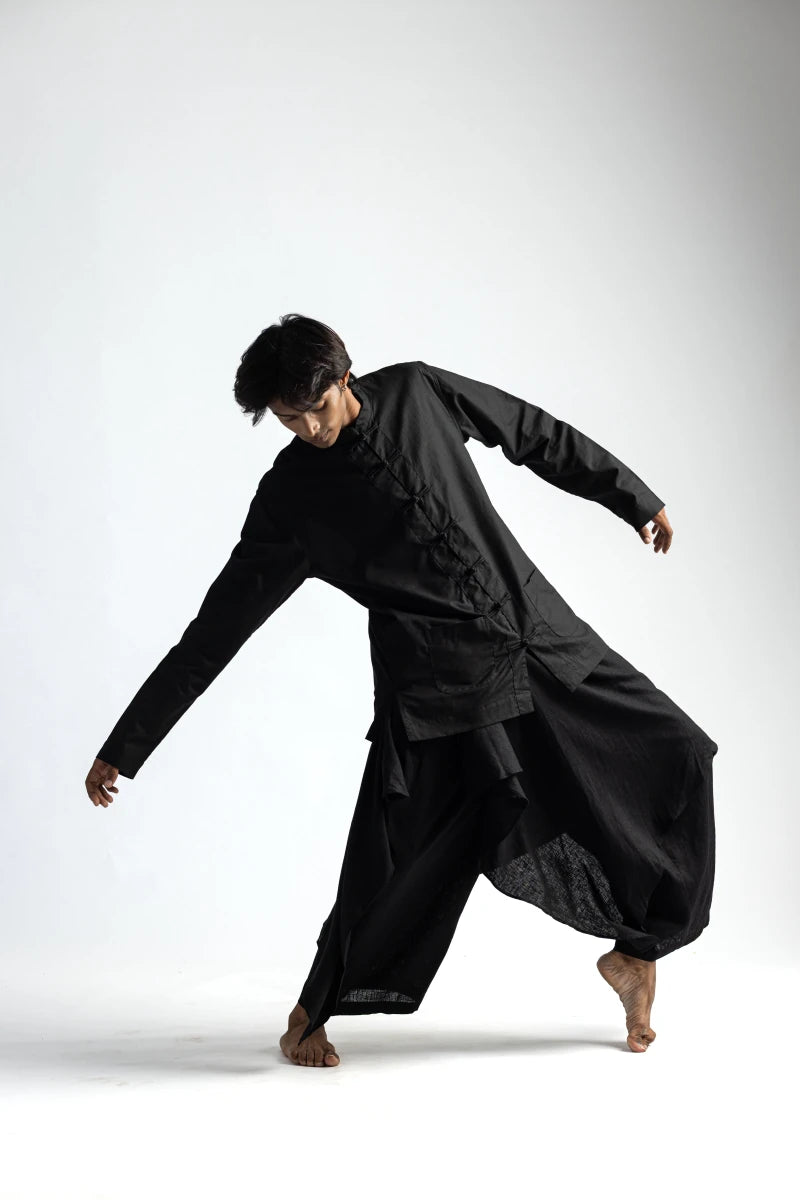 Mandarin Collar Co-ord Set - Men - Black - Cotton - Naymish Designs