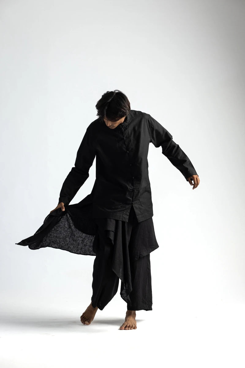 Mandarin Collar Co-ord Set - Men - Black - Cotton - Naymish Designs