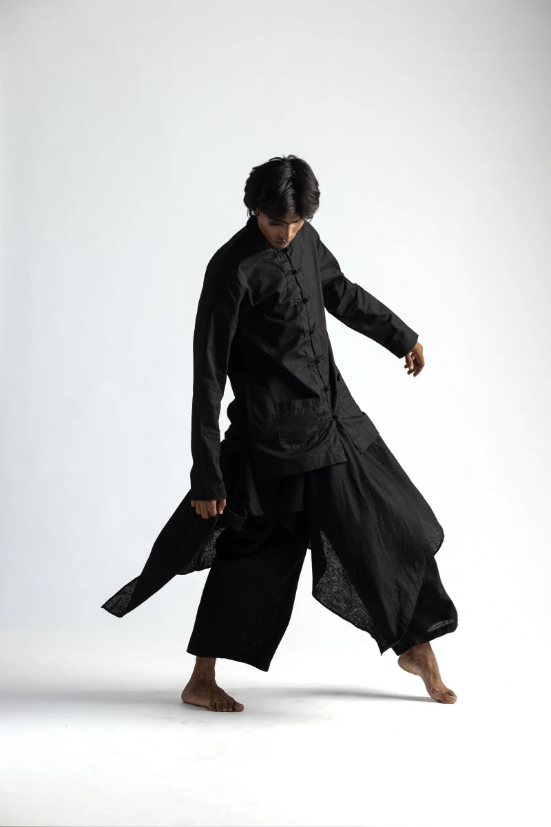 Mandarin Collar Co-ord Set - Men - Black - Cotton - Naymish Designs