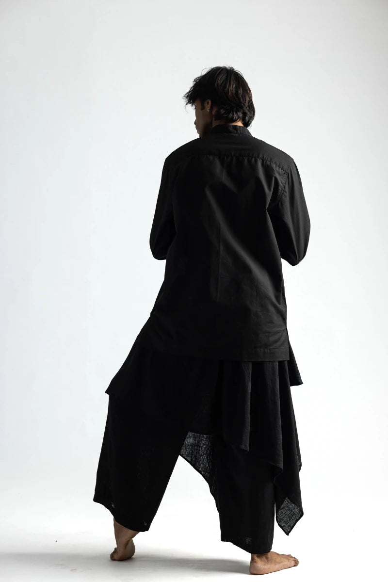 Mandarin Collar Co-ord Set - Men - Black - Cotton - Naymish Designs