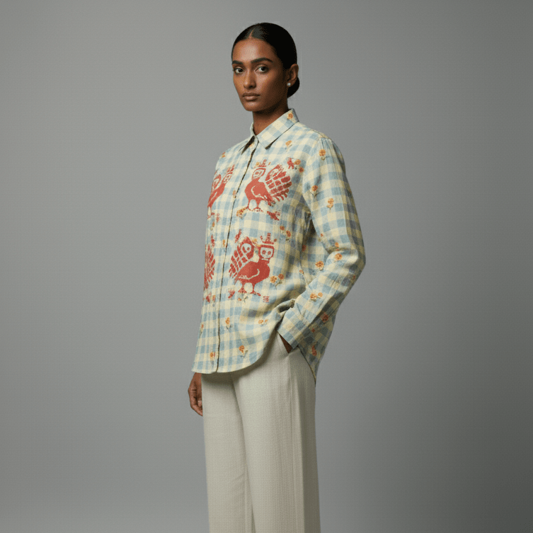 MM Shirt Women - Memento Mori Checks Shirt for Women - Luxury Designer | Soft Cotton or Pure Linen  - Naymish Designs