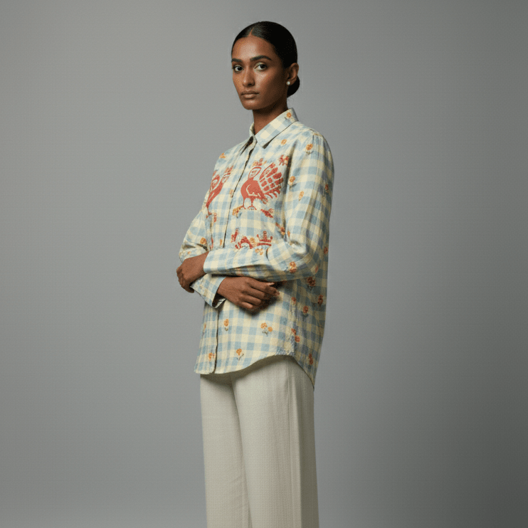 MM Shirt Women - Memento Mori Checks Shirt for Women - Luxury Designer | Soft Cotton or Pure Linen  - Naymish Designs