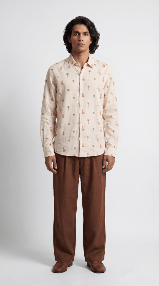 Monkey Cheetah shirt Men - Luxury Designer Shirt | Pure Linen | Partywear shirt for Men - Naymish Designs