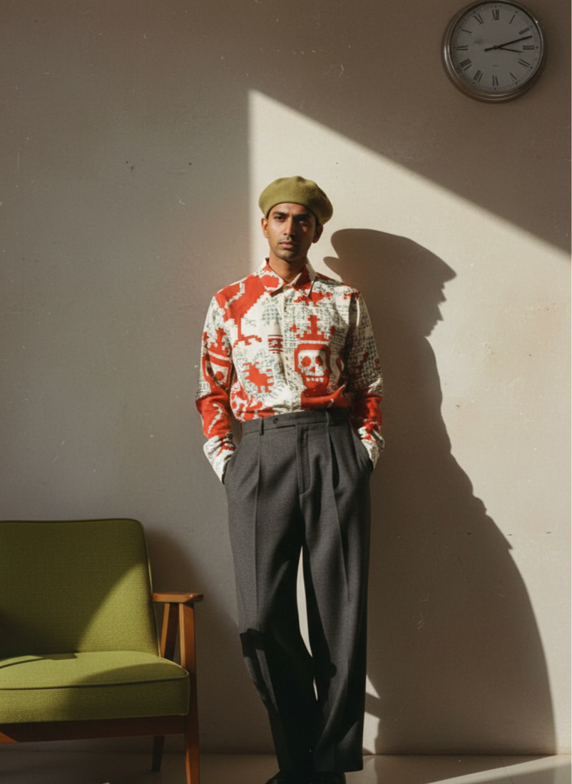 Memento Mori  - Red Luxury Designer Shirt | Soft Cotton or Pure Linen | Partywear shirt for Men