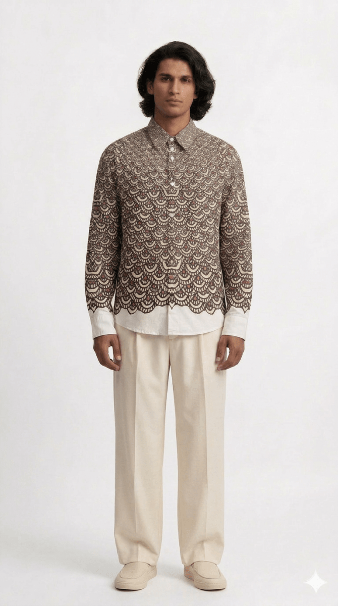Naymish Cotton Men Shirt — Fish Scale — Black — Signature Wear - Naymish Designs