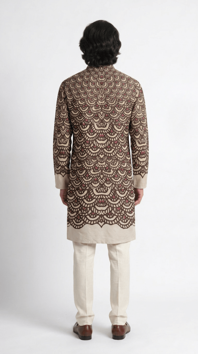 Naymish Cotton Women Kurta — Fish Scale — Black — Festive Wear - Naymish Designs