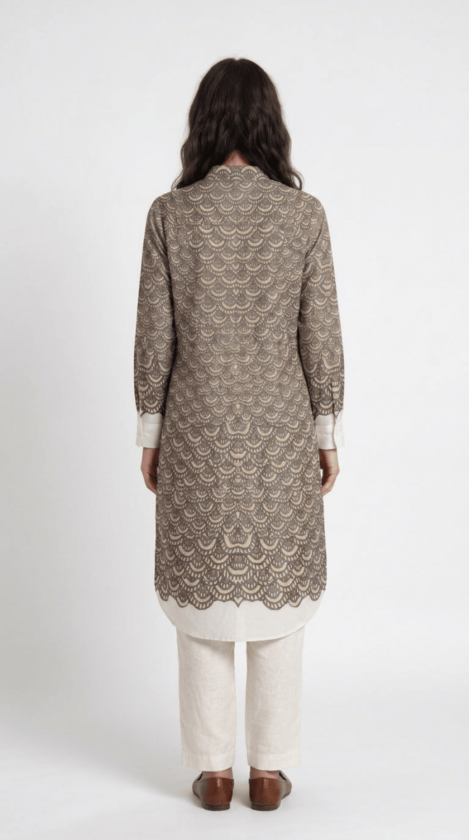 Naymish Cotton Women Kurta — Fish Scale — Black — Festive Wear - Naymish Designs
