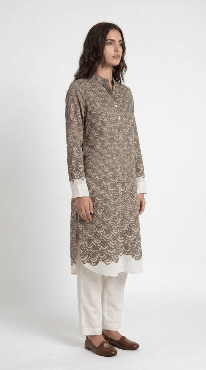 Naymish Cotton Women Kurta — Fish Scale — Black — Festive Wear - Naymish Designs