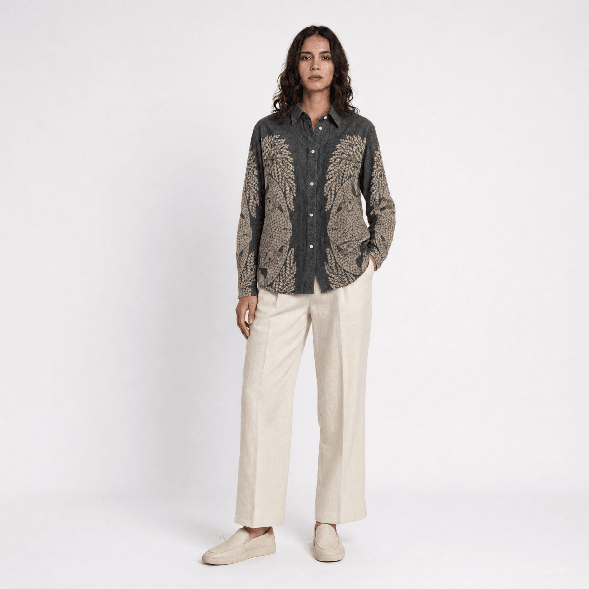 Naymish Cotton Women Shirts — Gond Tree of Life — Brown OR Grey - Naymish Designs