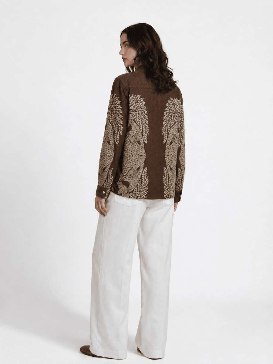 Naymish Cotton Women Shirts — Gond Tree of Life — Brown OR Grey - Naymish Designs