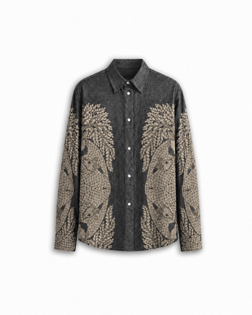 Naymish Cotton Women Shirts — Gond Tree of Life — Brown OR Grey - Naymish Designs