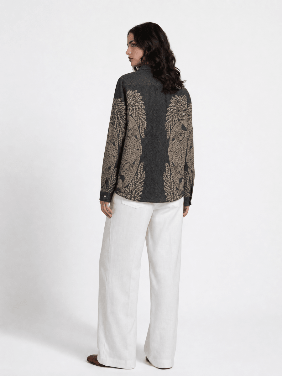 Naymish Cotton Women Shirts — Gond Tree of Life — Brown OR Grey - Naymish Designs