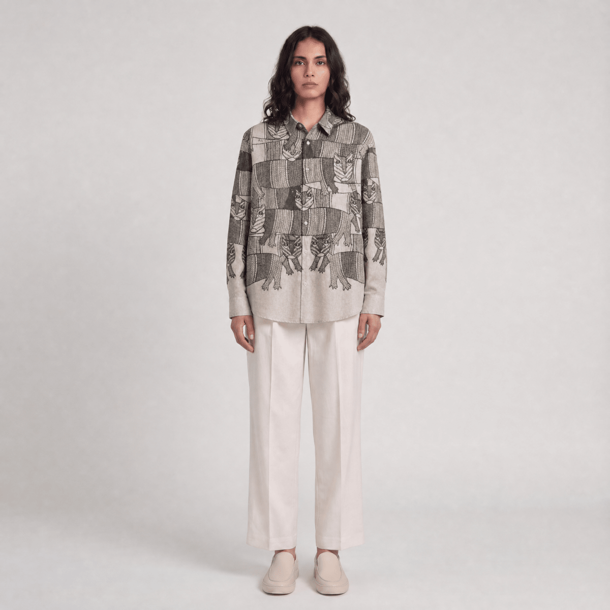 Naymish Giza Cotton Women Shirt — Gond Forest — Red - Naymish Designs