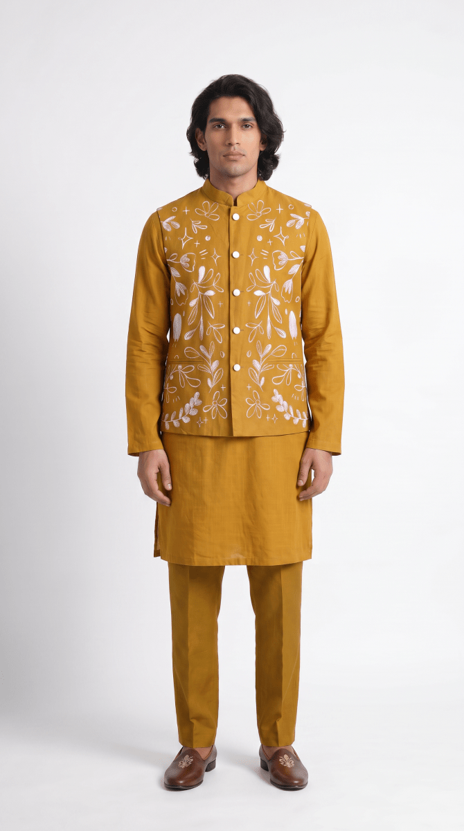 Naymish Men Jackets — Flowerchild Nehru — Yello — Occasion Wear - Naymish Designs